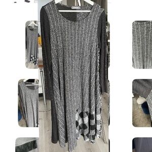 Grey dress with plaid and animal print 12-14